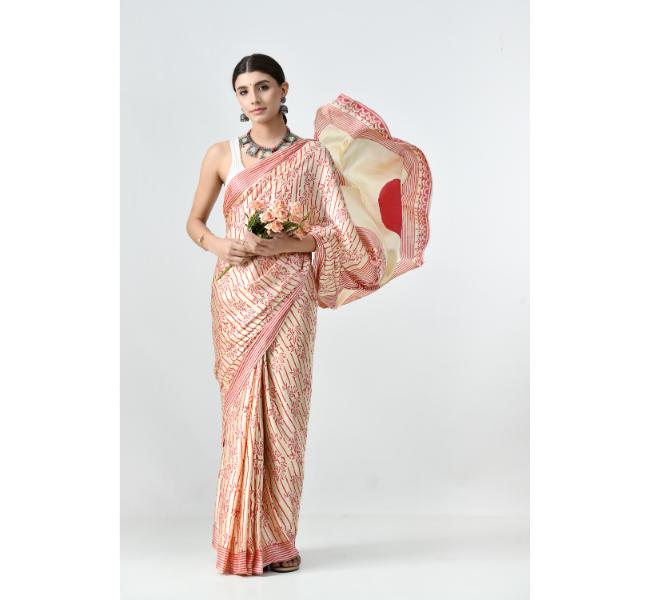 The Weavers Shop By Raavi Hand Block Printed Modal Silk Saree